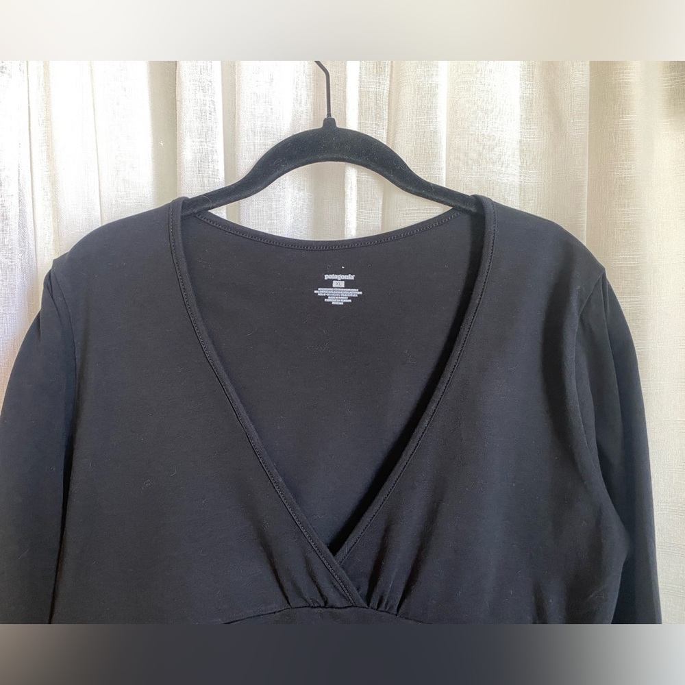 Patagonia Organic Cotton Black Dress V Neck 3/4 Sleeve Size Large - Picture 12 of 13